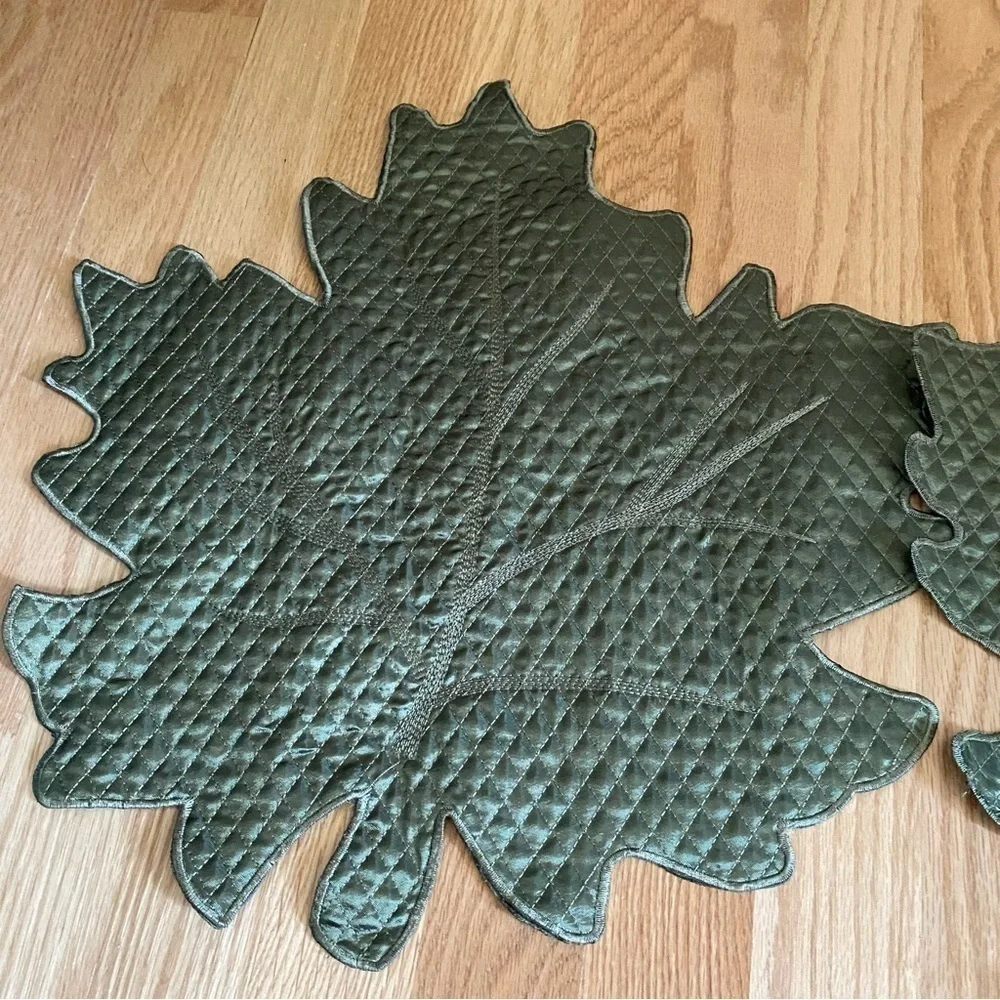 Vintage Green Maple Leaf Fall Place Mat Decorative Cloth Bundle Lot of 4 Home